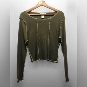 Ribbed Reverse Hem Green Top Size Large